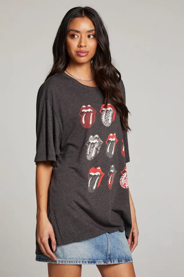 Womens Chaser Brand Tops Rolling Stones Multi Logo One Size Tee