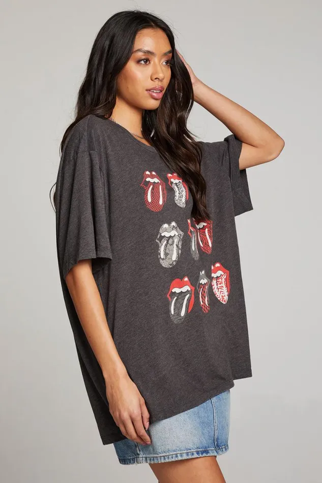 Womens Chaser Brand Tops Rolling Stones Multi Logo One Size Tee