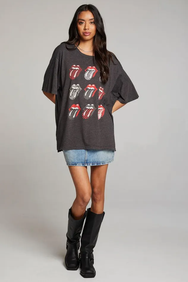 Womens Chaser Brand Tops Rolling Stones Multi Logo One Size Tee