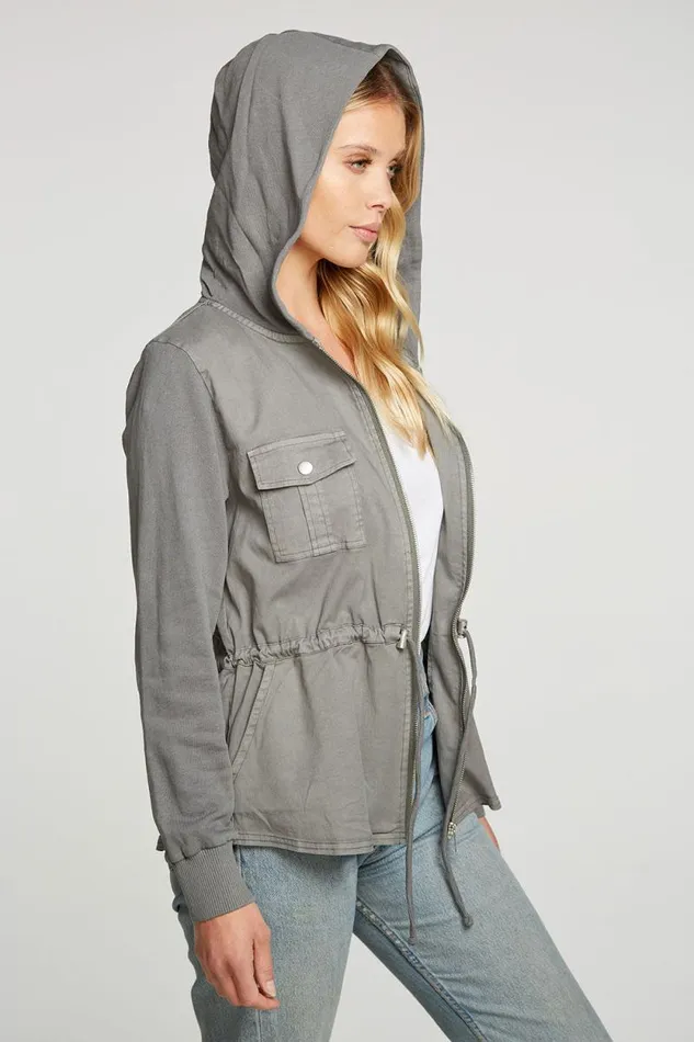 Womens Chaser Brand Tops Stretch Twill Long Sleeve Utility Jacket With Terry And Rib