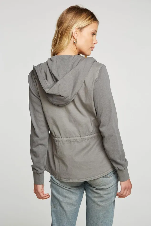 Womens Chaser Brand Tops Stretch Twill Long Sleeve Utility Jacket With Terry And Rib