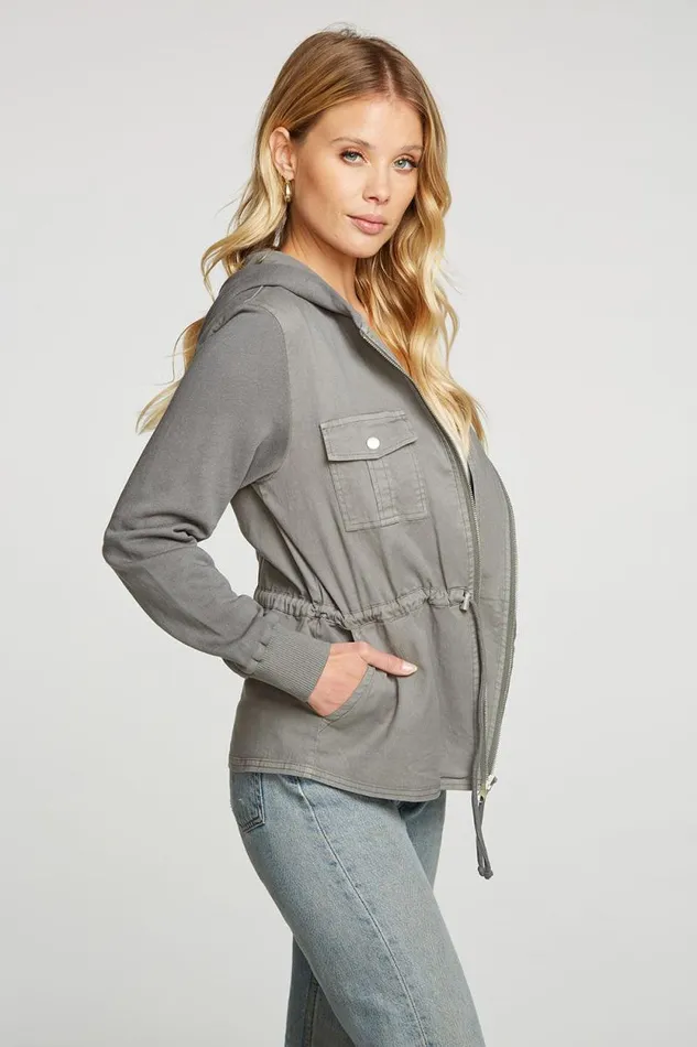 Womens Chaser Brand Tops Stretch Twill Long Sleeve Utility Jacket With Terry And Rib