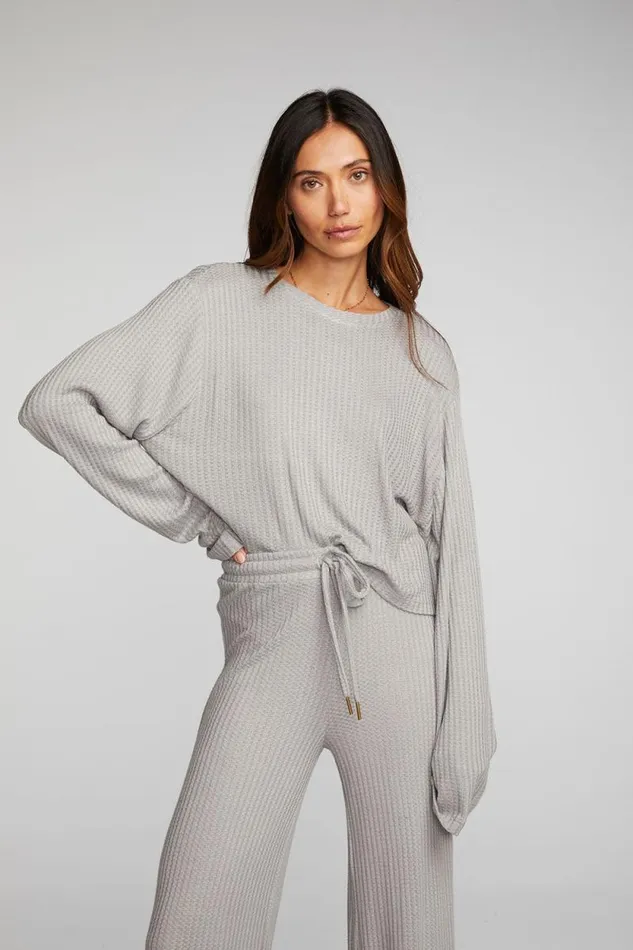 Womens Chaser Brand Tops Thermal Waffle Cropped Long Sleeve Tee
