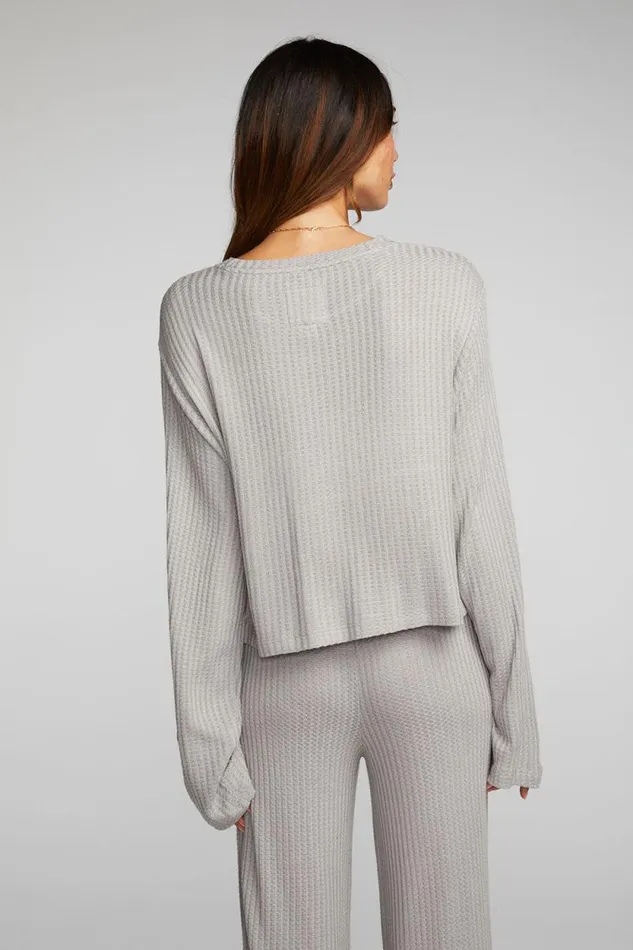 Womens Chaser Brand Tops Thermal Waffle Cropped Long Sleeve Tee