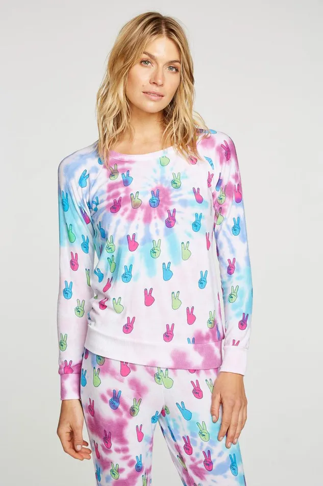 Womens Chaser Brand Tops Tie Dye Peace Out Pullover