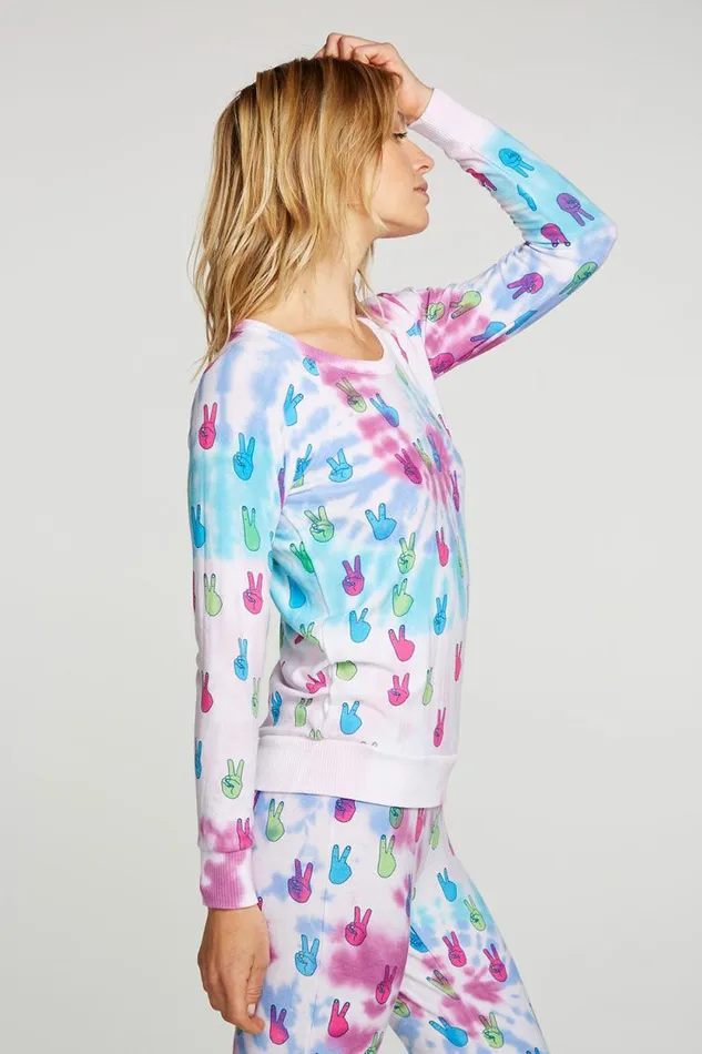 Womens Chaser Brand Tops Tie Dye Peace Out Pullover