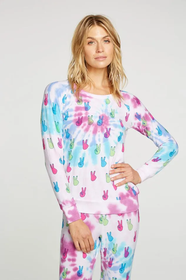Womens Chaser Brand Tops Tie Dye Peace Out Pullover