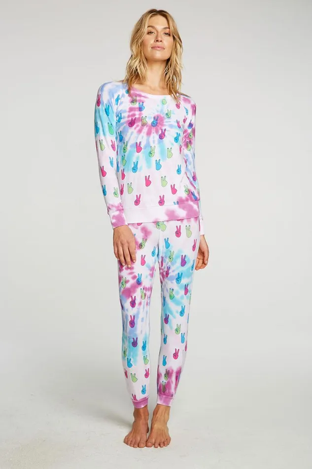 Womens Chaser Brand Tops Tie Dye Peace Out Pullover