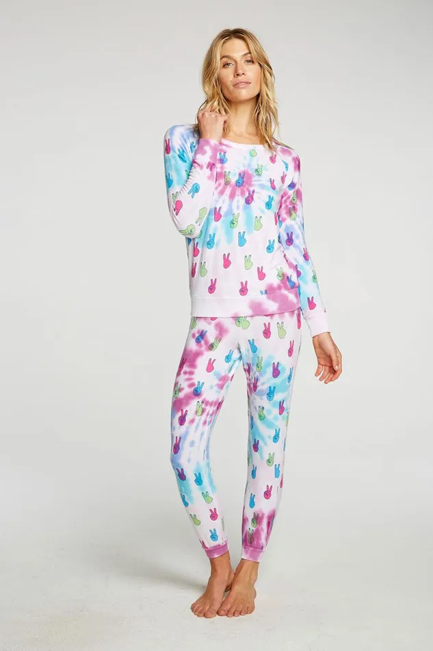 Womens Chaser Brand Tops Tie Dye Peace Out Pullover