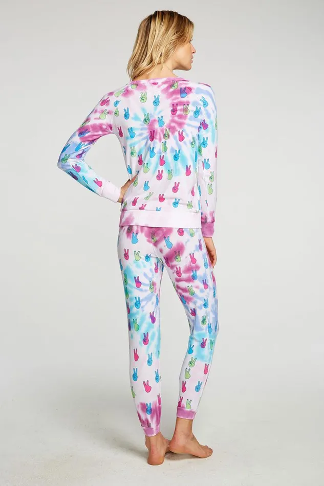 Womens Chaser Brand Tops Tie Dye Peace Out Pullover