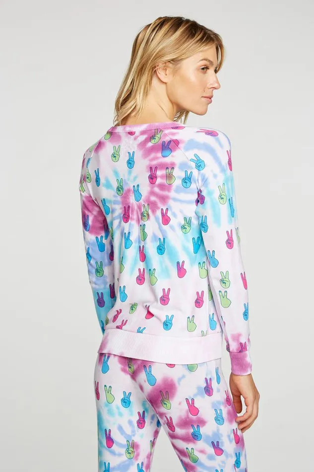 Womens Chaser Brand Tops Tie Dye Peace Out Pullover
