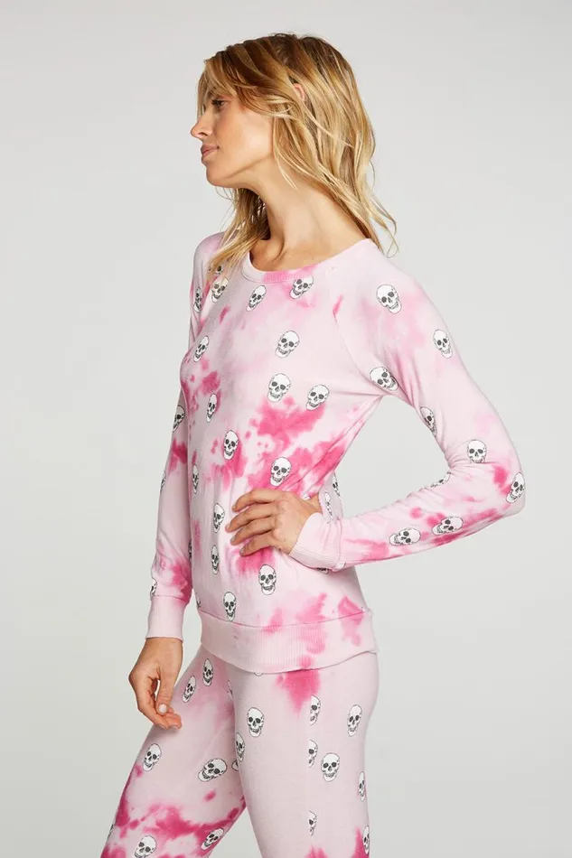 Womens Chaser Brand Tops Tie Dye Skull Pullover