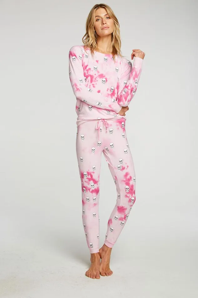 Womens Chaser Brand Tops Tie Dye Skull Pullover