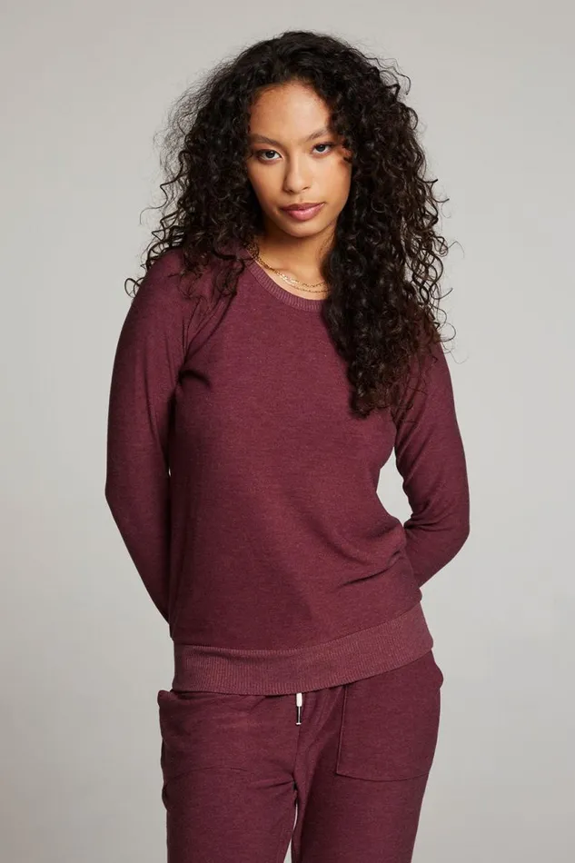 Womens Chaser Brand Tops Wine Red Long Sleeve Raglan Pullover