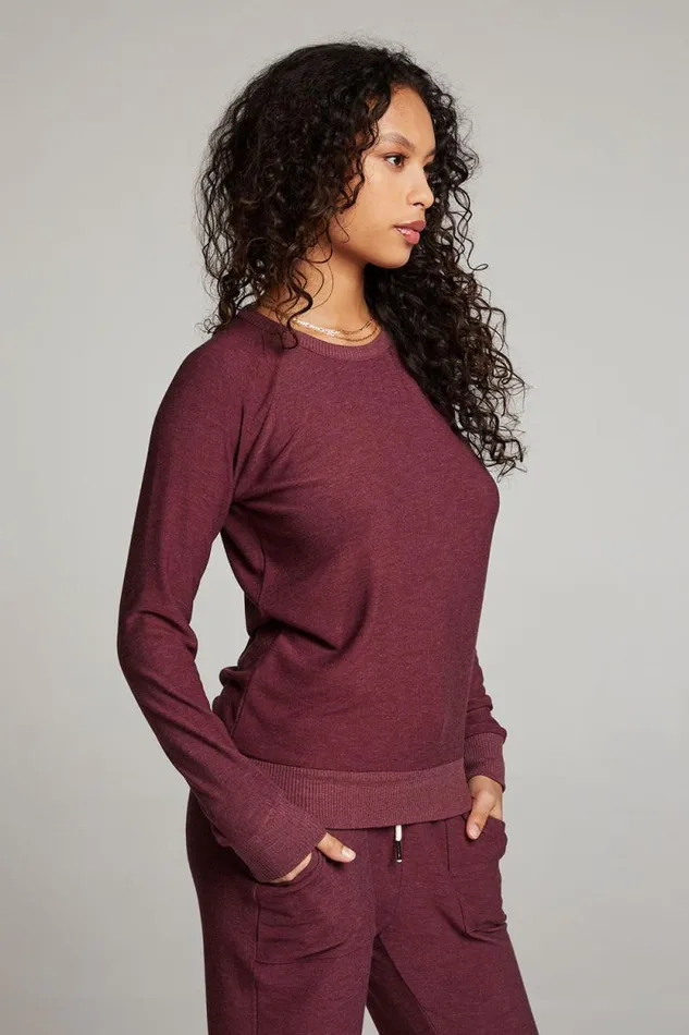 Womens Chaser Brand Tops Wine Red Long Sleeve Raglan Pullover