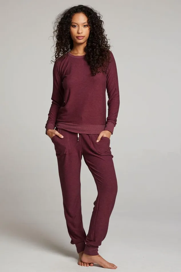 Womens Chaser Brand Tops Wine Red Long Sleeve Raglan Pullover