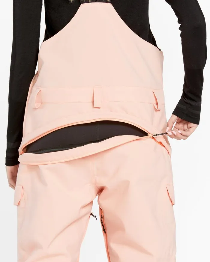 Womens Creston 3D Stretch Bib Overalls 8211 Coral Haze Womens Volcom Pants
