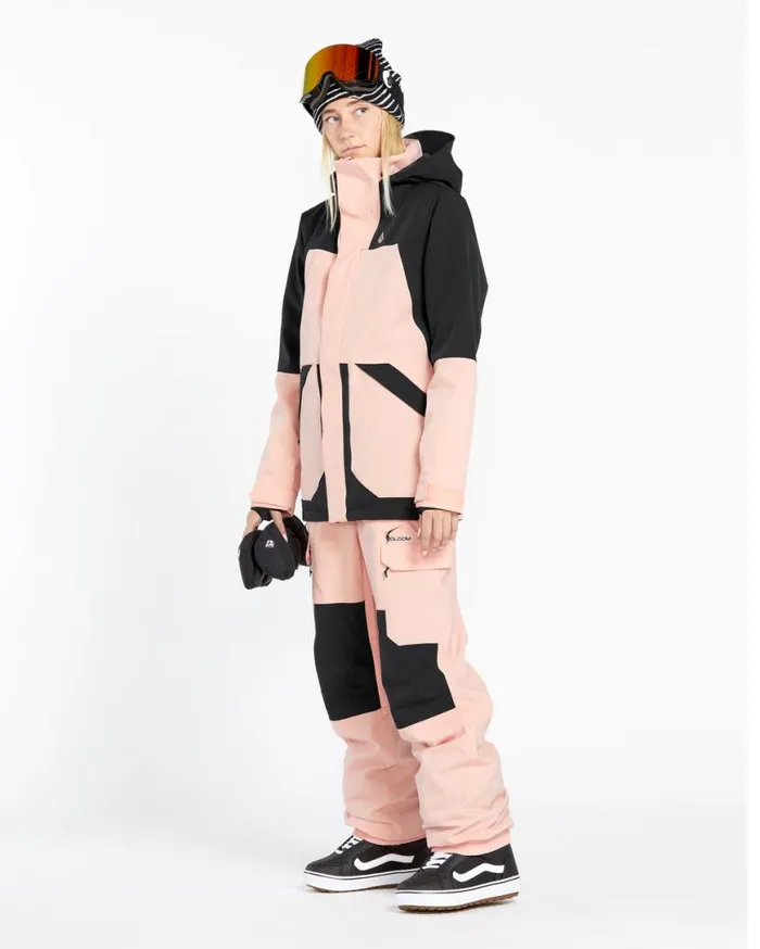 Womens Creston 3D Stretch Bib Overalls 8211 Coral Haze Womens Volcom Pants