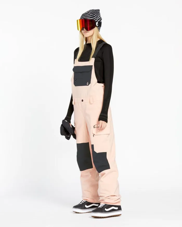 Womens Creston 3D Stretch Bib Overalls 8211 Coral Haze Womens Volcom Pants