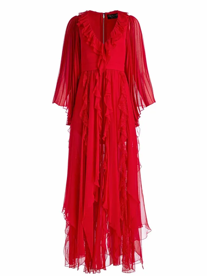 Womens Dresses Alice Olivia Day Sunburst Sleeve Maxi Dress Perfect Ruby
