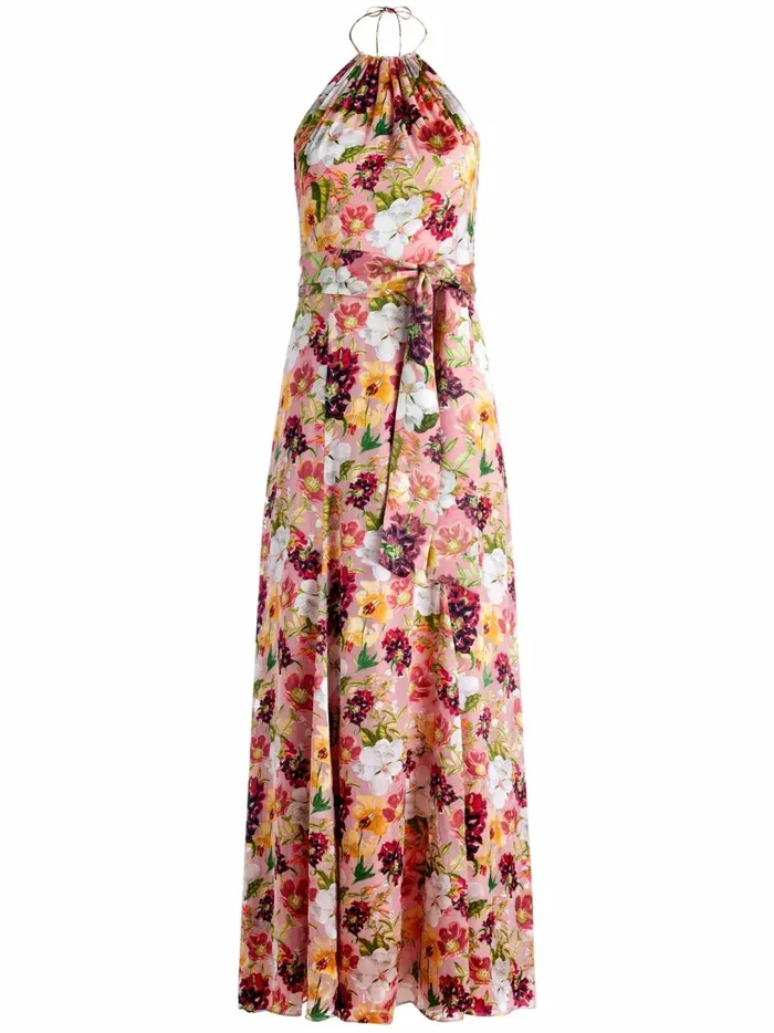 Womens Dresses Alice Olivia Dita Tie Neck Halter Dress Juniper Floral Rose