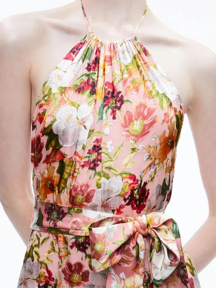 Womens Dresses Alice Olivia Dita Tie Neck Halter Dress Juniper Floral Rose