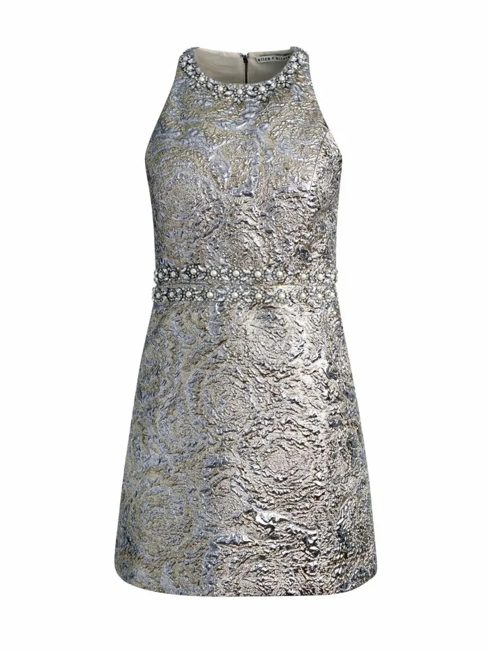Womens Dresses Alice Olivia Dru Crew Neck Mini Dress Silvergold