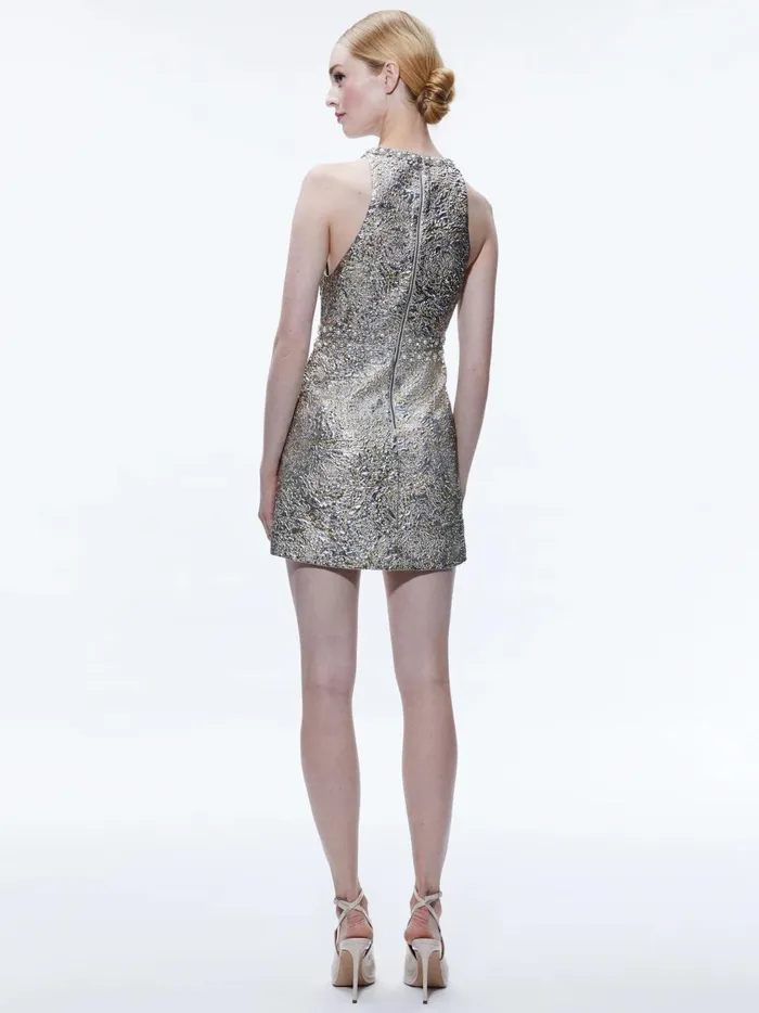 Womens Dresses Alice Olivia Dru Crew Neck Mini Dress Silvergold
