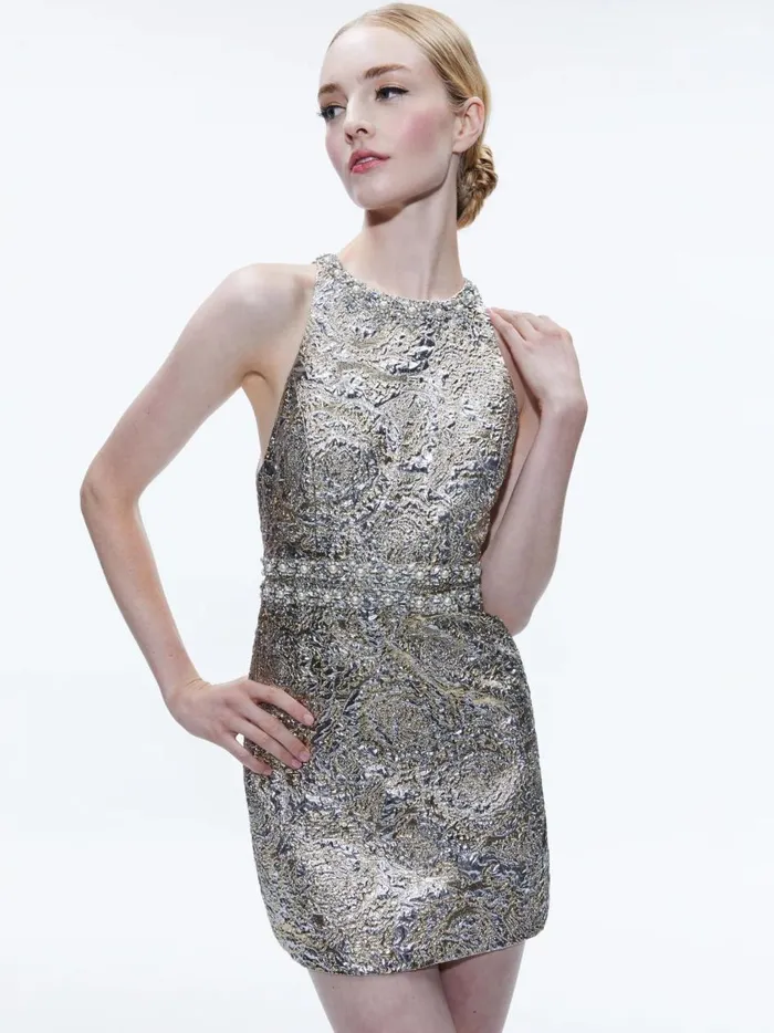 Womens Dresses Alice Olivia Dru Crew Neck Mini Dress Silvergold