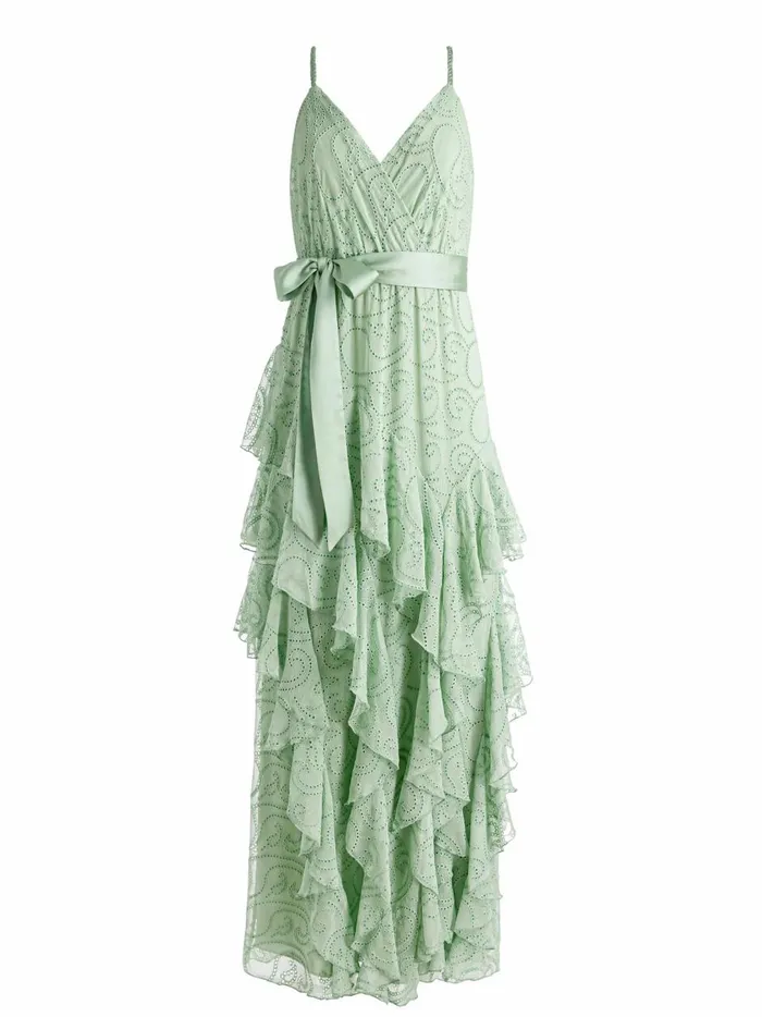 Womens Dresses Alice Olivia Emelia VNeck Eyelet Ruffle Maxi Dress Green Tea