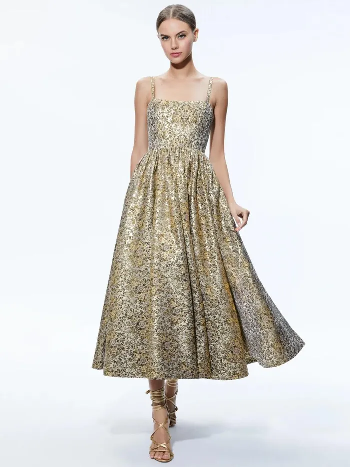 Womens Dresses Alice Olivia Fay Midi Dress Champagne Multi