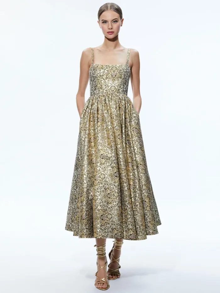 Womens Dresses Alice Olivia Fay Midi Dress Champagne Multi