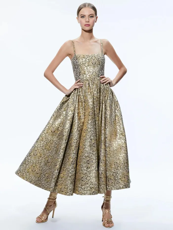 Womens Dresses Alice Olivia Fay Midi Dress Champagne Multi