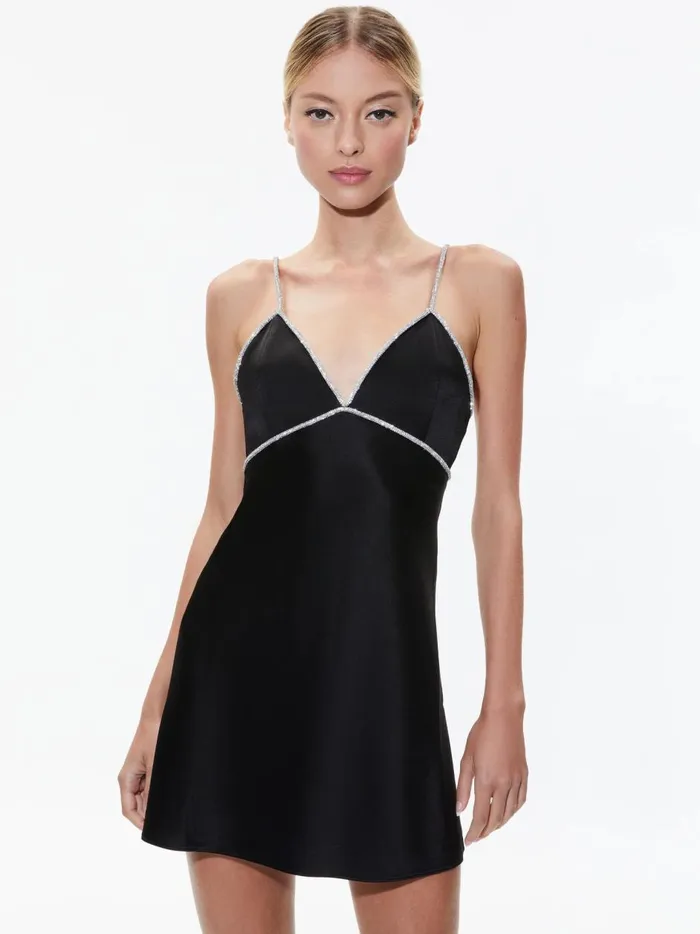 Womens Dresses Alice Olivia Julienne Embellished VNeck Mini Dress Black
