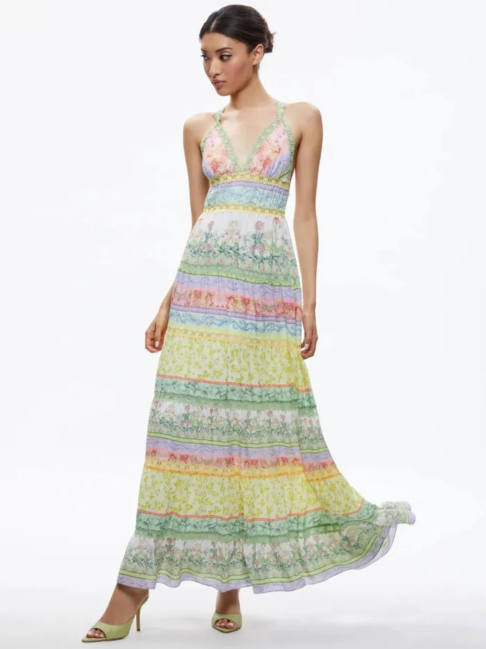 Womens Dresses Alice Olivia Karolina Halter Maxi Dress Floral Fest