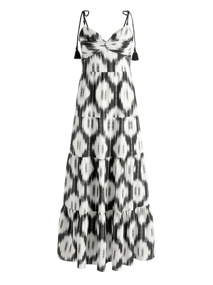 Womens Dresses Alice Olivia Katara Twist Top Tiered Maxi Dress Classic Ikat