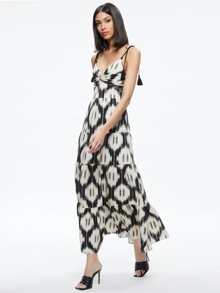 Womens Dresses Alice Olivia Katara Twist Top Tiered Maxi Dress Classic Ikat