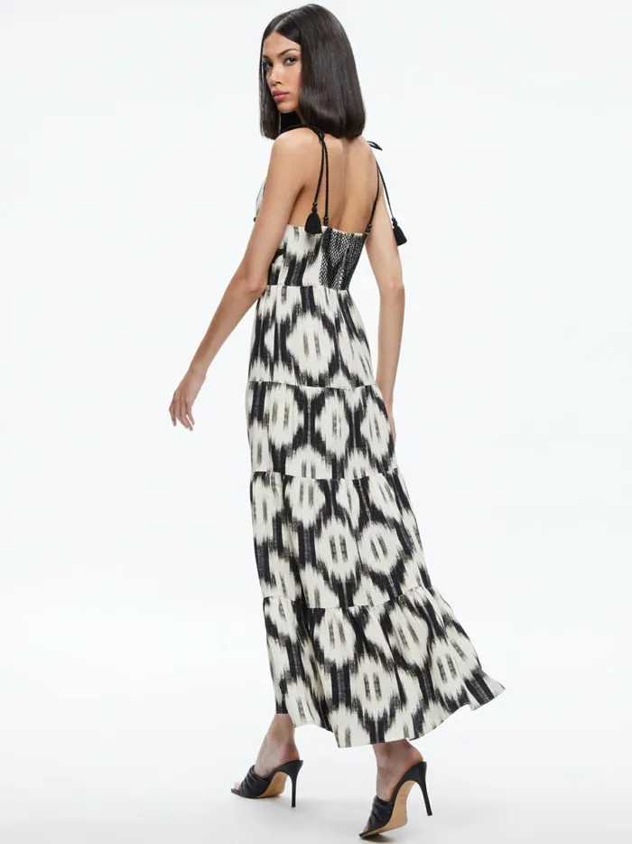 Womens Dresses Alice Olivia Katara Twist Top Tiered Maxi Dress Classic Ikat