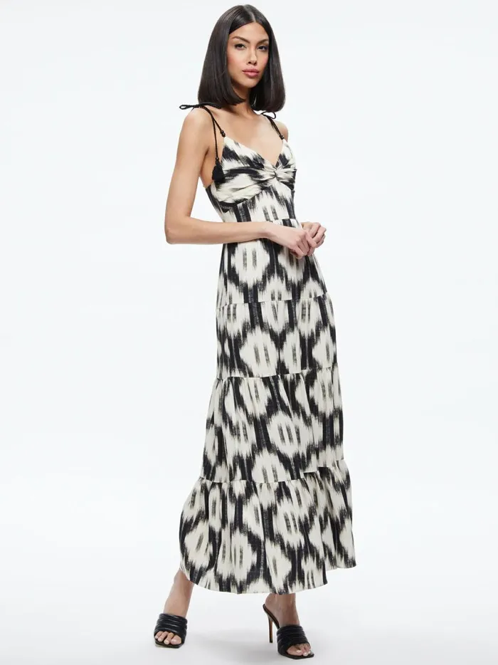 Womens Dresses Alice Olivia Katara Twist Top Tiered Maxi Dress Classic Ikat