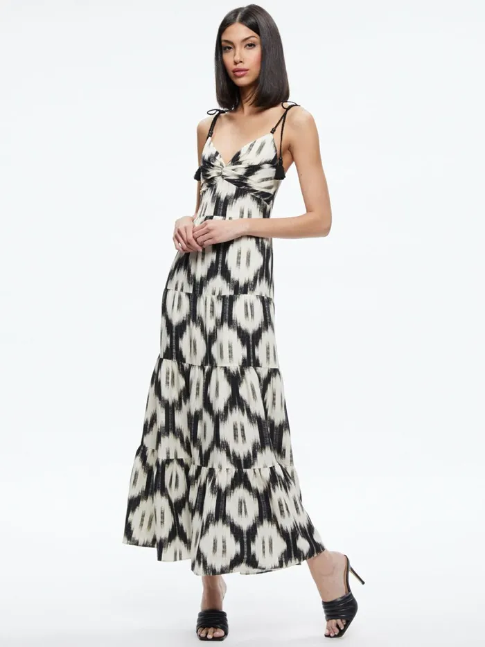 Womens Dresses Alice Olivia Katara Twist Top Tiered Maxi Dress Classic Ikat
