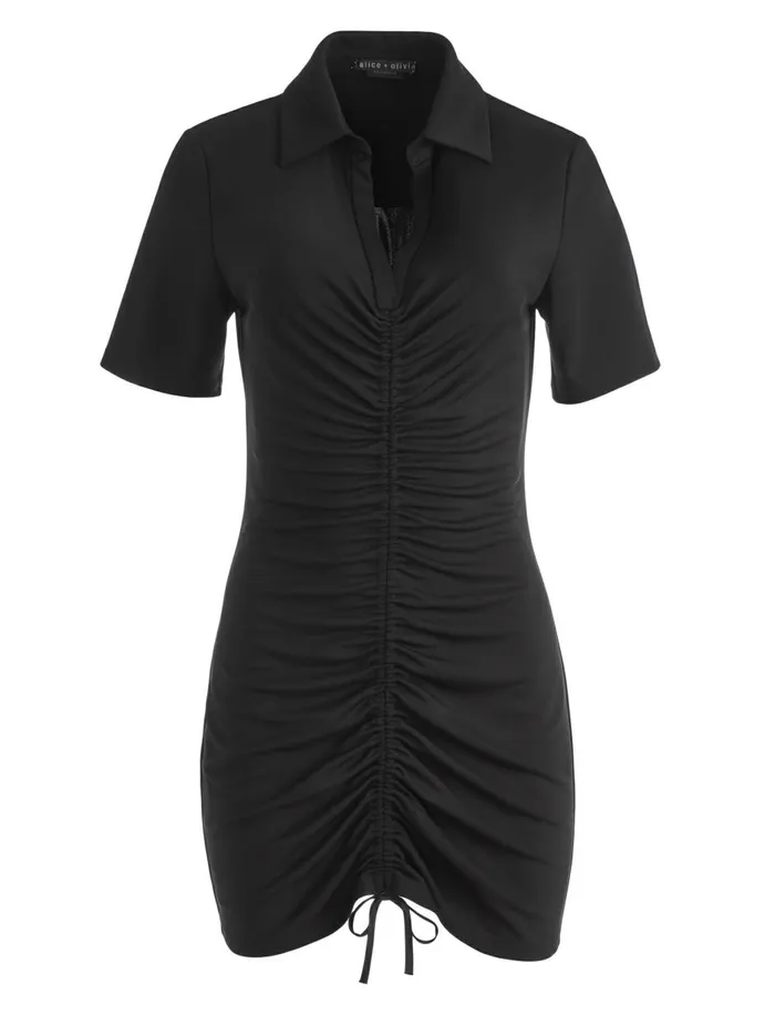 Womens Dresses Alice Olivia Marsha Ruched Polo Mini Dress Black