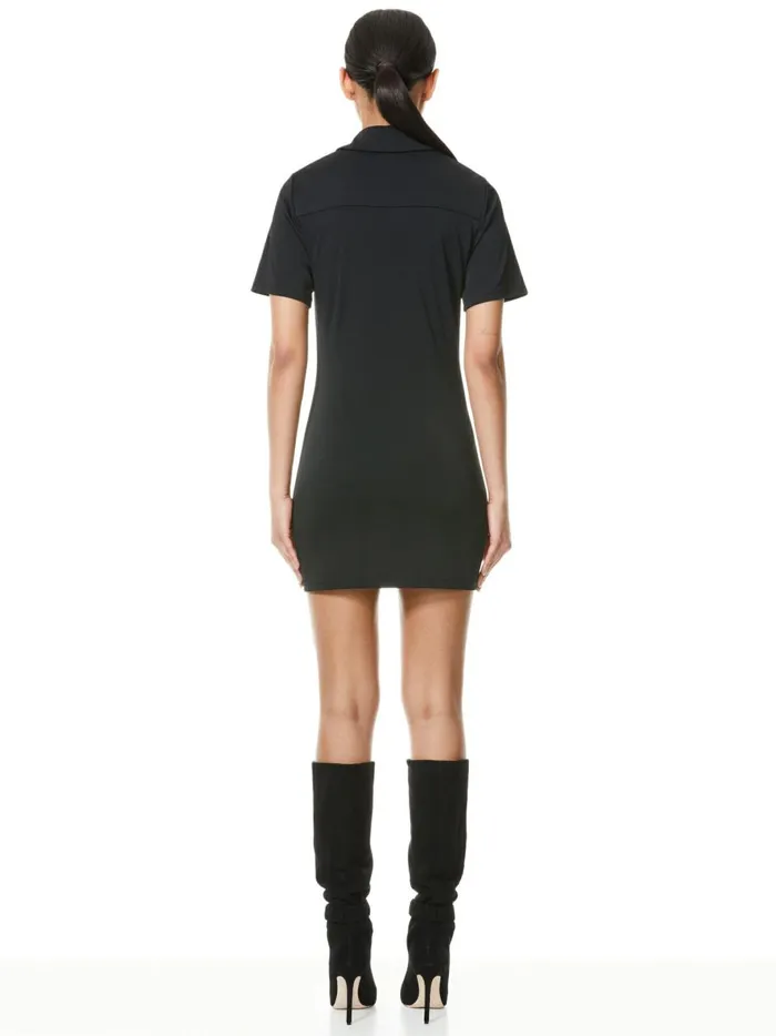 Womens Dresses Alice Olivia Marsha Ruched Polo Mini Dress Black
