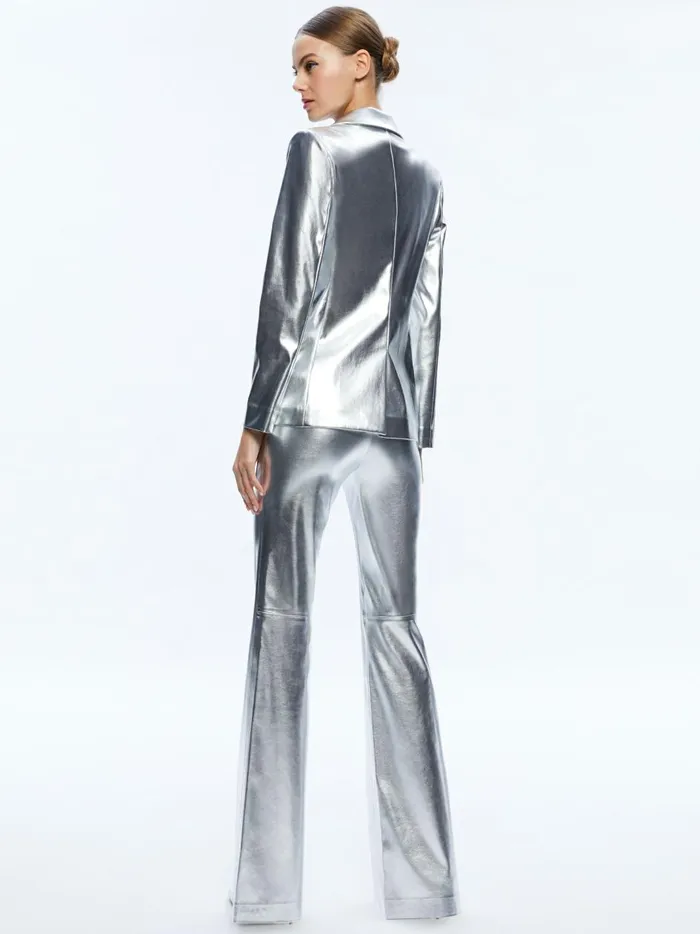 Womens Jackets Coats Alice Olivia Macey Metallic Vegan Leather Blazer Silver