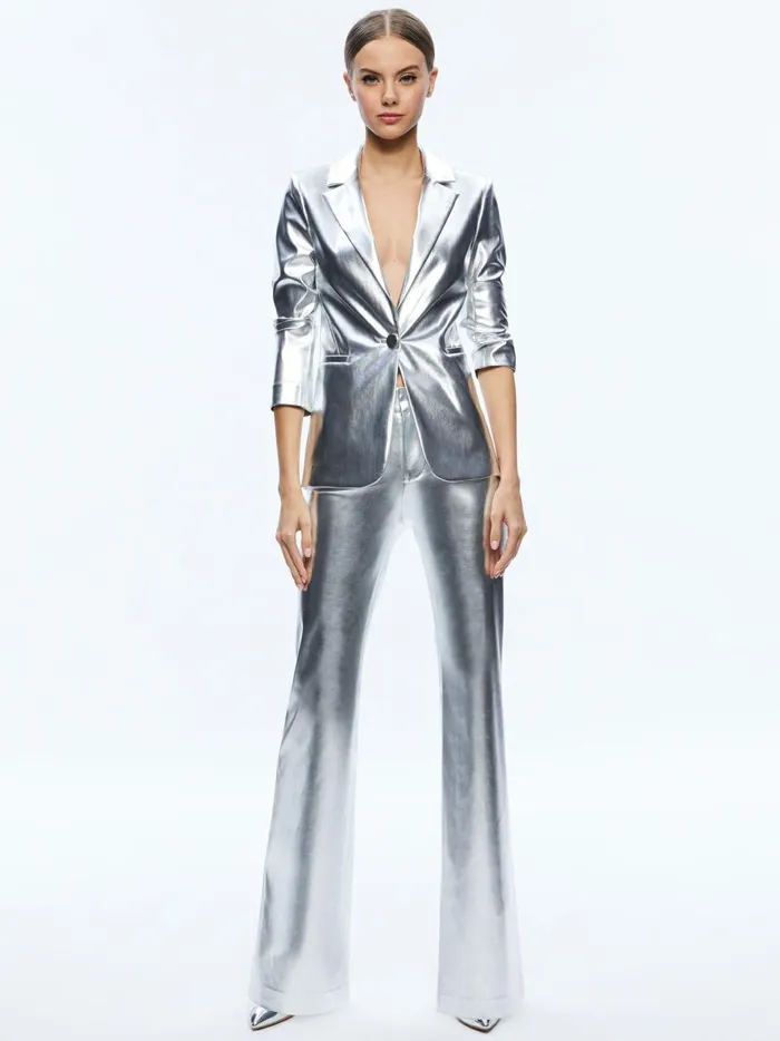 Womens Jackets Coats Alice Olivia Macey Metallic Vegan Leather Blazer Silver