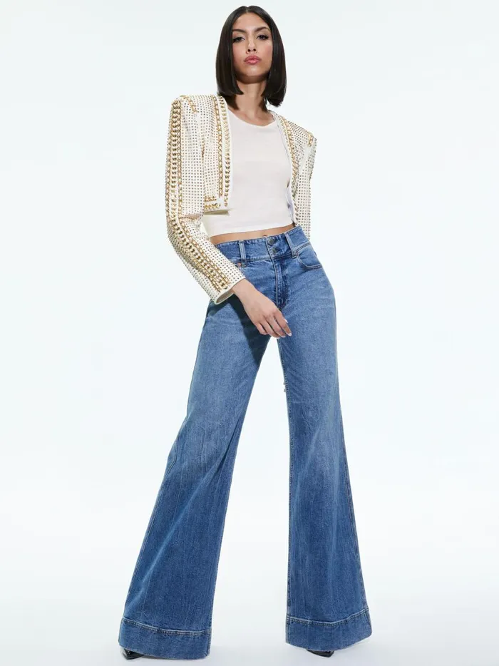 Womens Jackets Coats Alice Olivia Maira Cropped Jacket With Chain Trim Soft Whitepale Gold