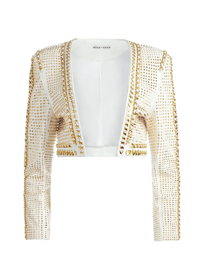 Womens Jackets Coats Alice Olivia Maira Cropped Jacket With Chain Trim Soft Whitepale Gold