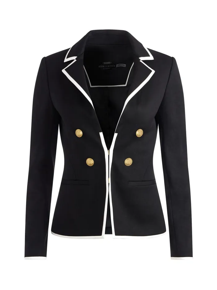 Womens Jackets Coats Alice Olivia Mya Contrast Piping Fitted Blazer Blackoff White Womens Jackets Coats Alice Olivia Mya Contrast Piping Fitted Blazer Blackoff White