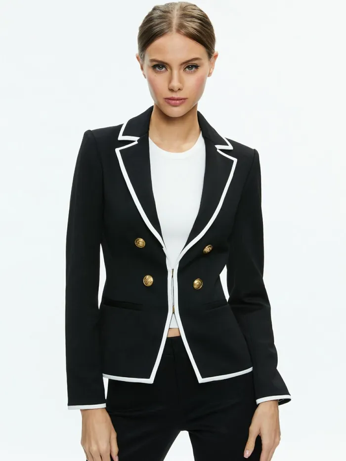 Womens Jackets Coats Alice Olivia Mya Contrast Piping Fitted Blazer Blackoff White