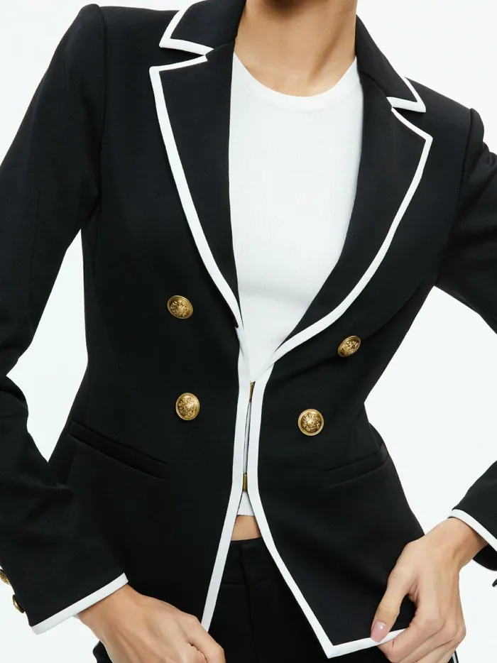 Womens Jackets Coats Alice Olivia Mya Contrast Piping Fitted Blazer Blackoff White