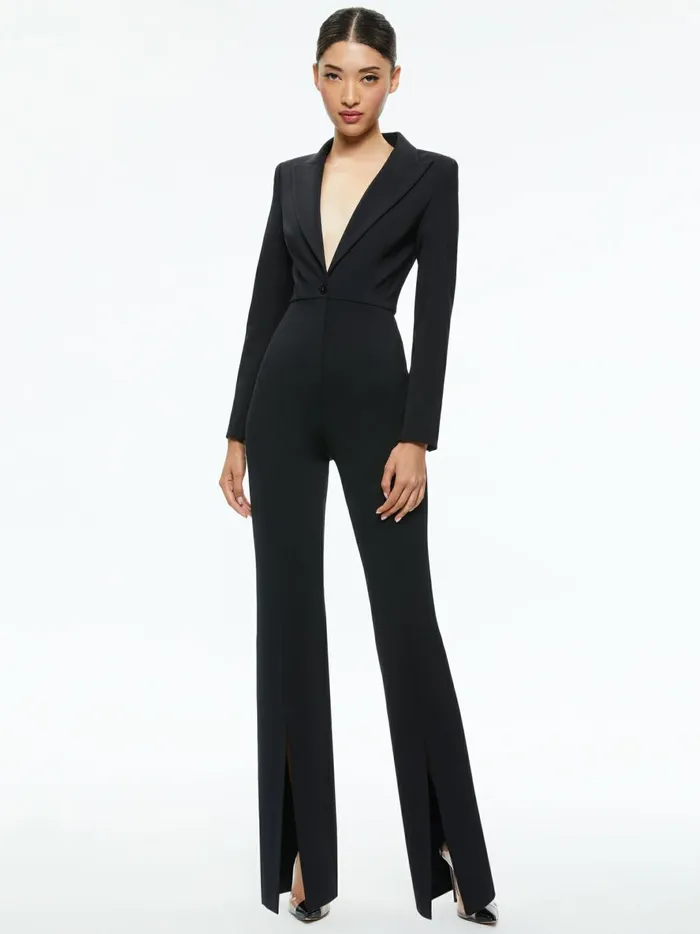 Womens Jumpsuits Alice Olivia Donovan Blazer Fitted Jumpsuit Black